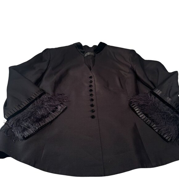 Dana Buchman Blazer Womens Silk Feather Trim  Jacket Velvet Buttons Long Sleeves - Picture 1 of 15